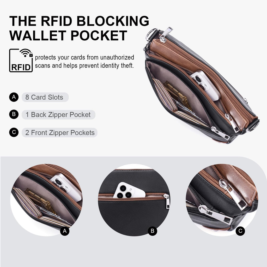 RFID Leather Travel Crossbody Bag