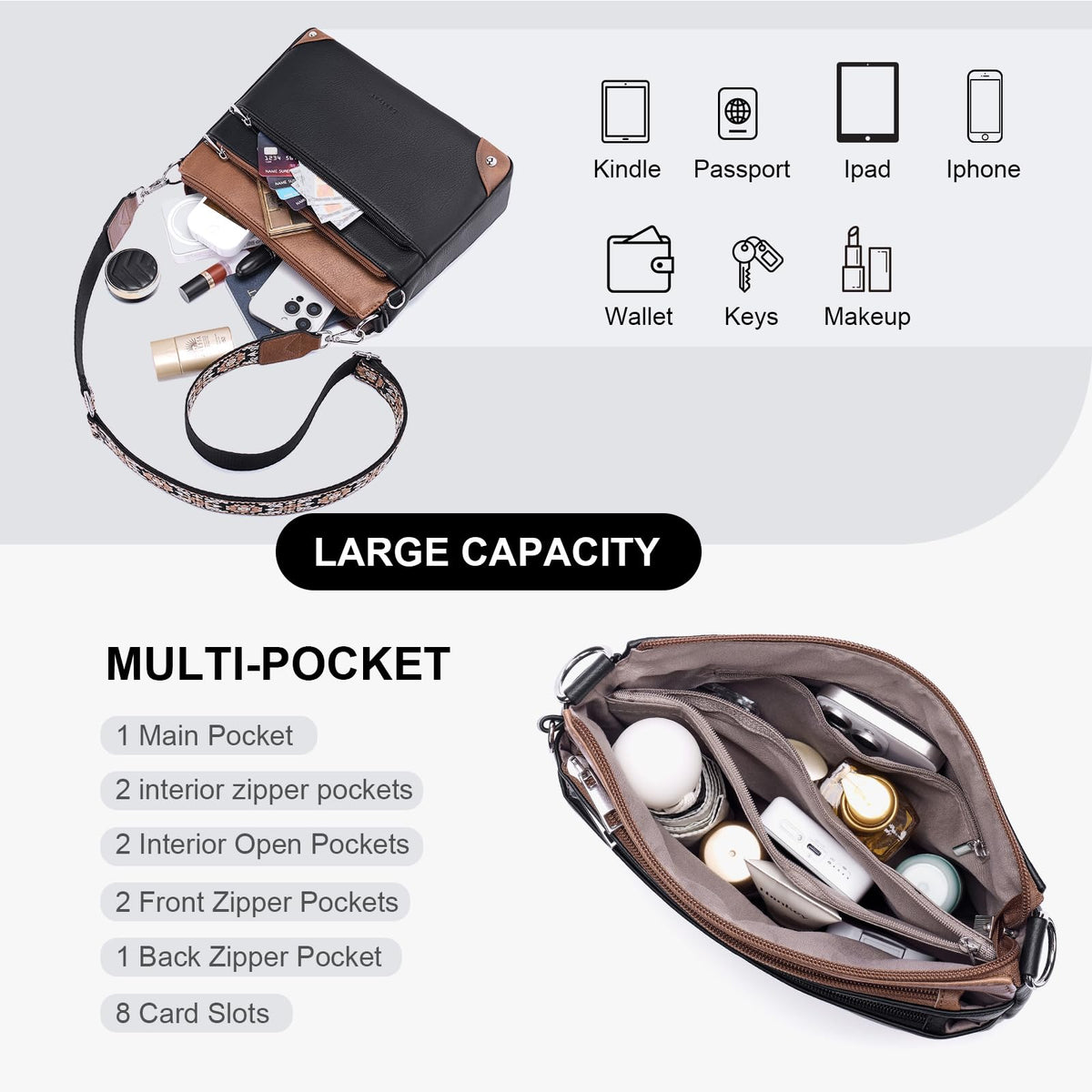 RFID Leather Travel Crossbody Bag