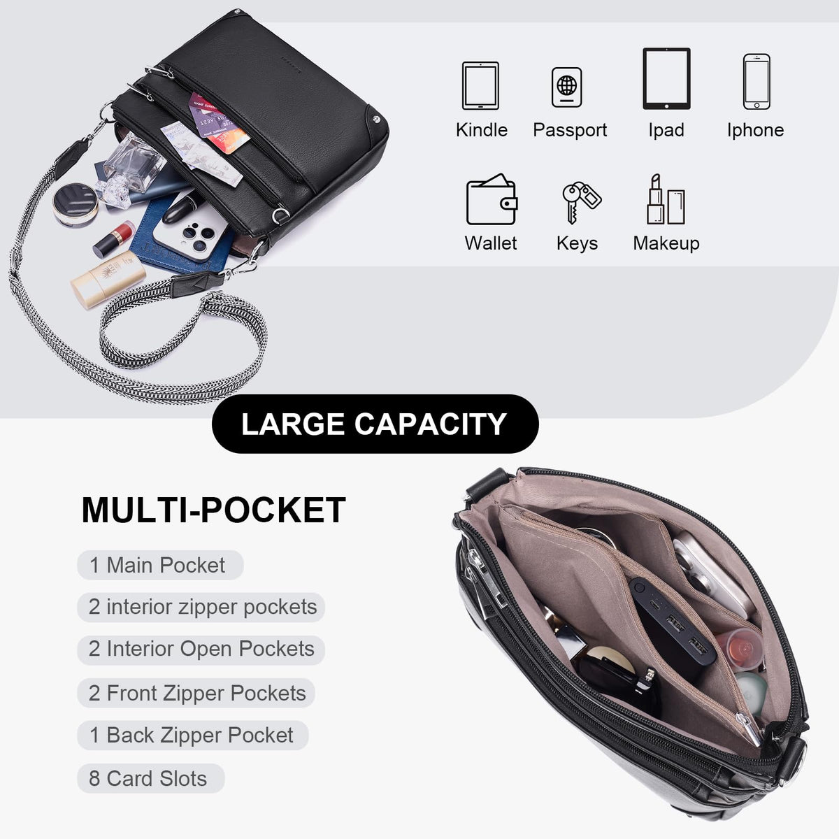 RFID Leather Travel Crossbody Bag