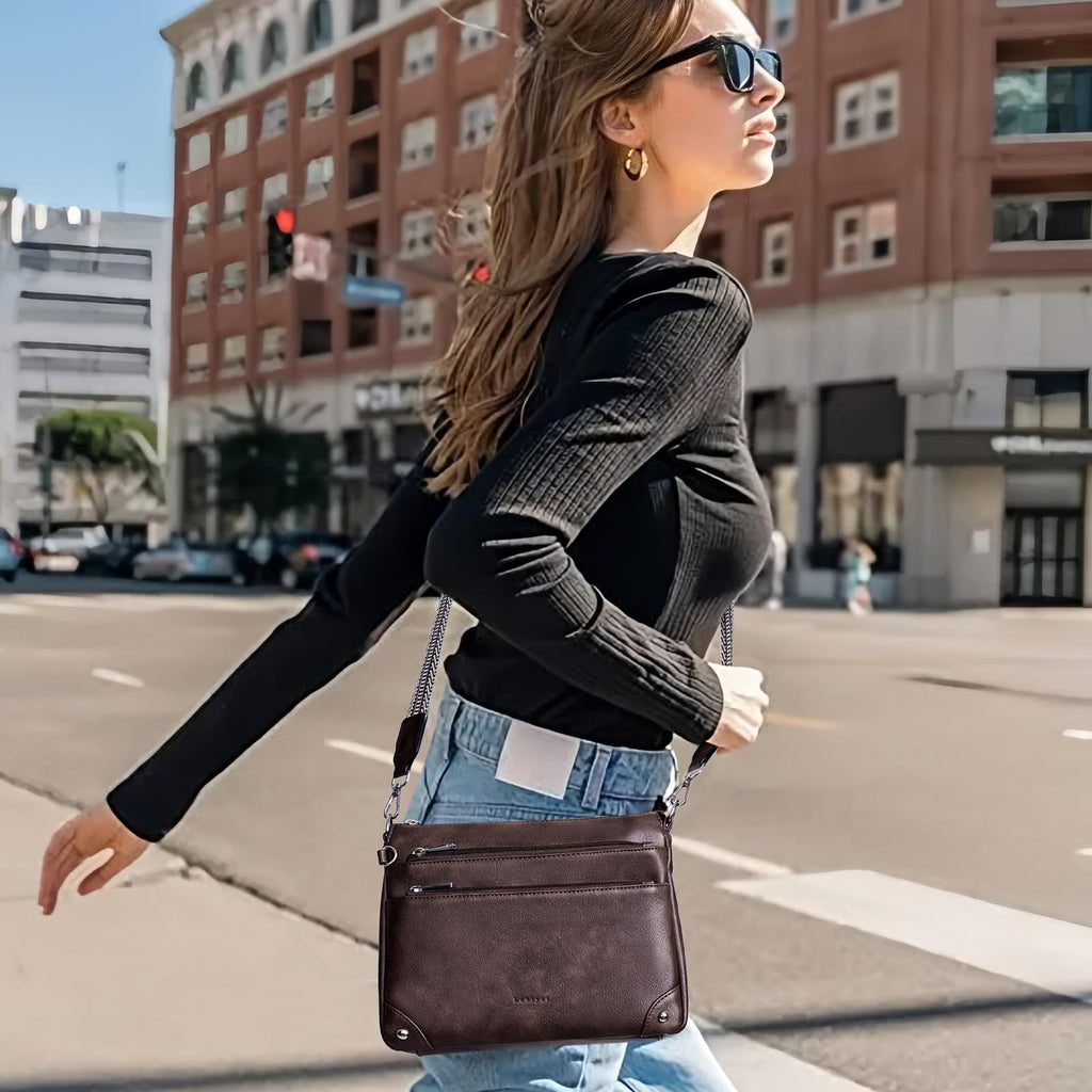 RFID Leather Travel Crossbody Bag