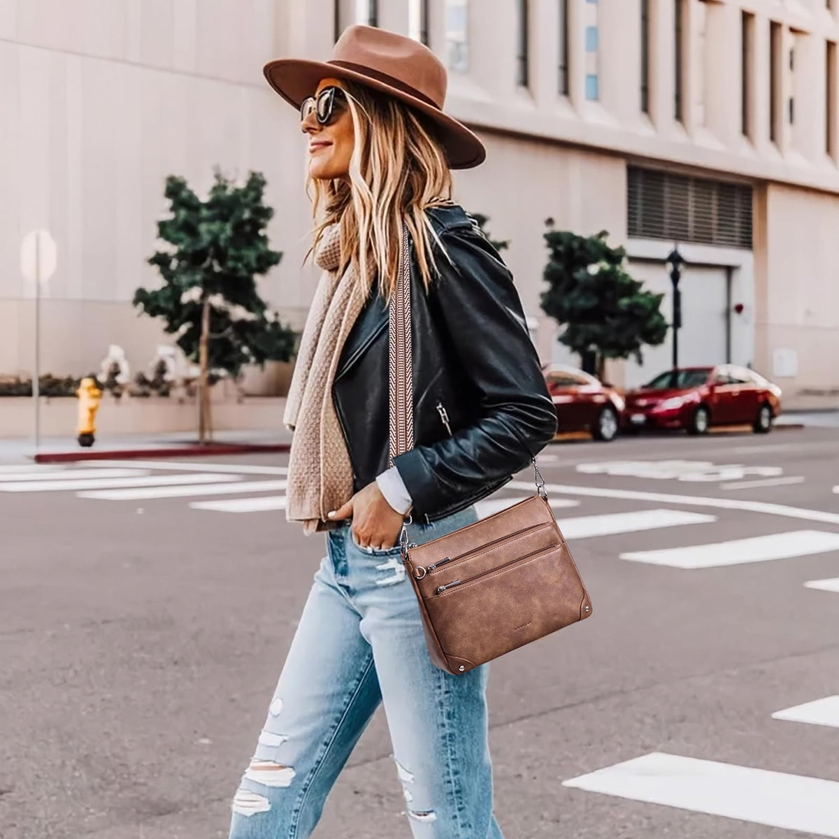 RFID Leather Travel Crossbody Bag