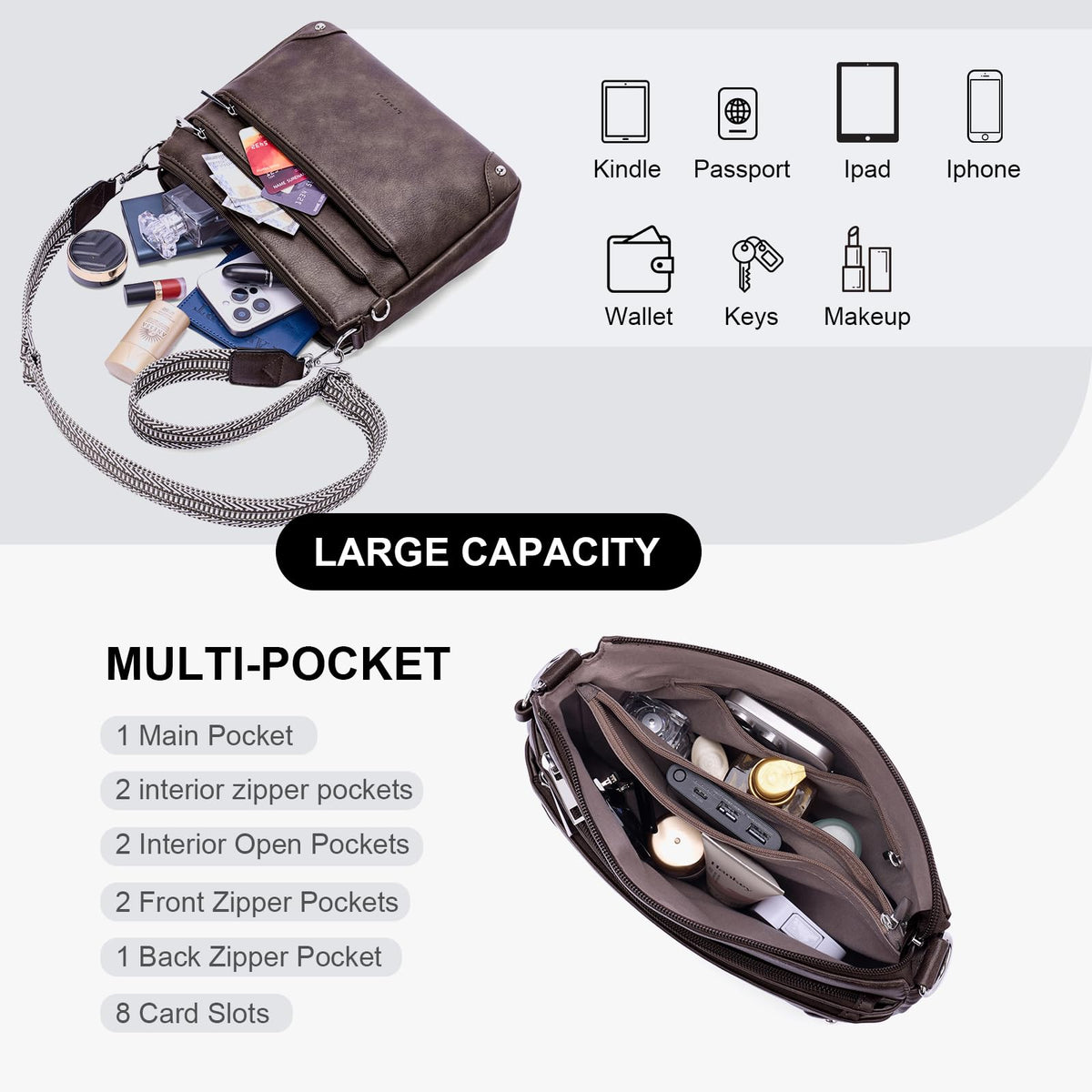 RFID Leather Travel Crossbody Bag