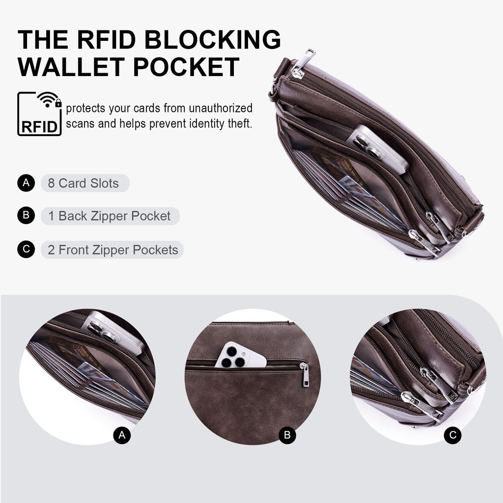 RFID Leather Travel Crossbody Bag