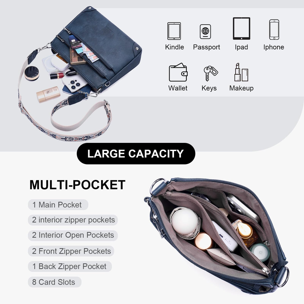 RFID Leather Travel Crossbody Bag