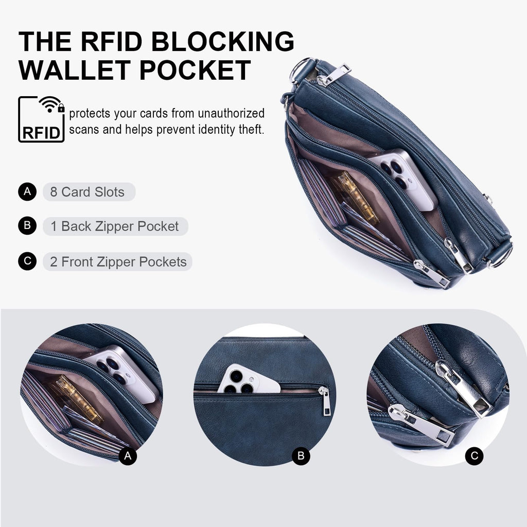 RFID Leather Travel Crossbody Bag