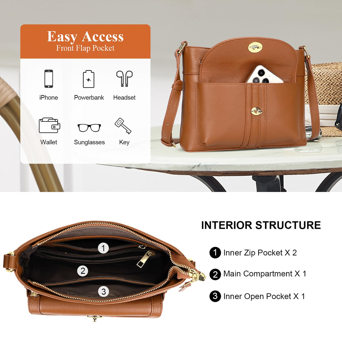 Over Earth Genuine Leather Crossbody Bag