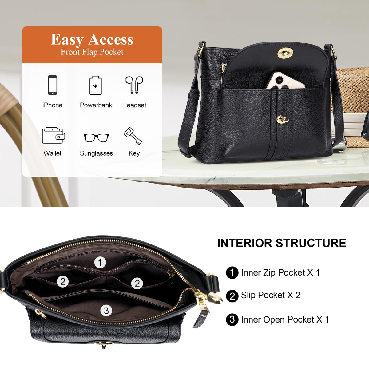 Over Earth Genuine Leather Crossbody Bag