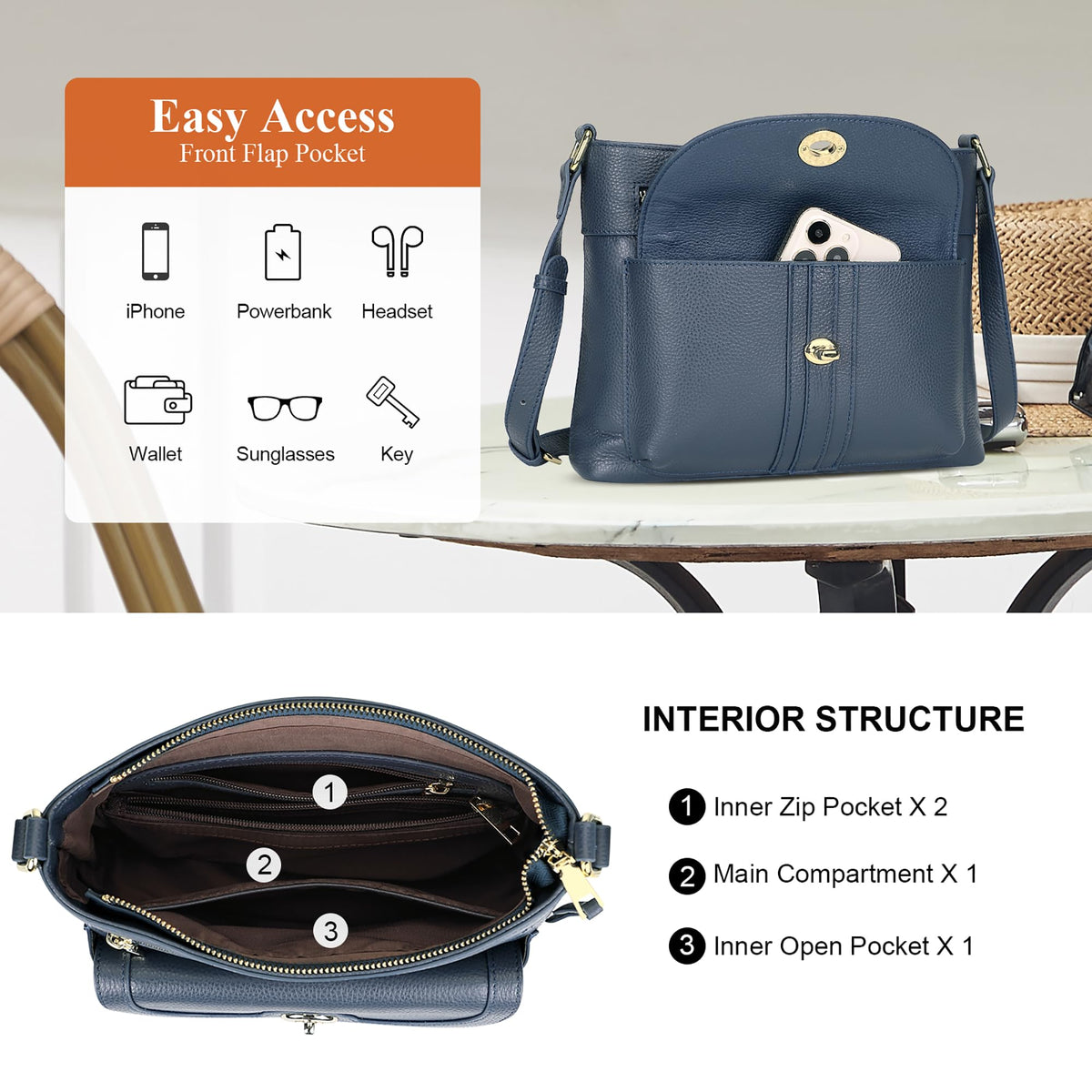 Over Earth Genuine Leather Crossbody Bag